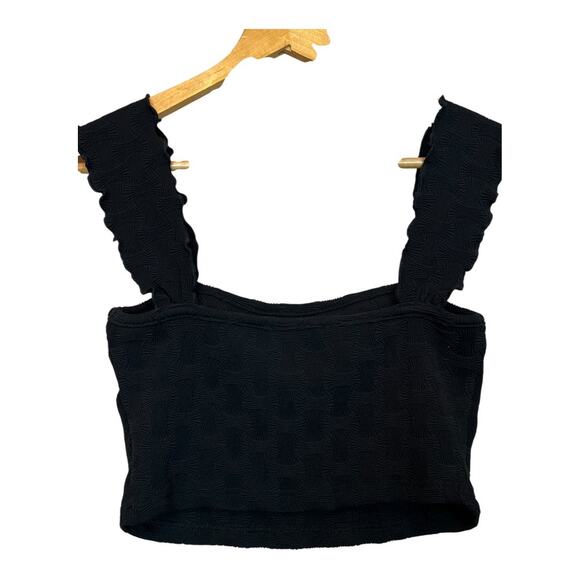 Cider Cropped Festival Top Shirt Blouse Concert Summer Black Ruffle strap Small - Picture 7 of 7